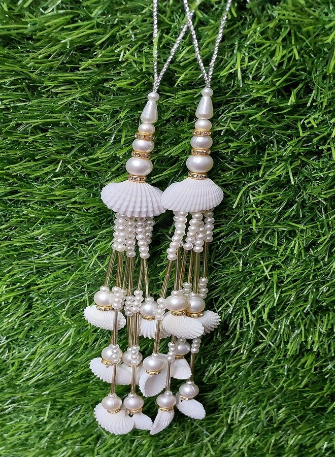 Libas Fashion Latkan Handmade Women Hanging Tassels Craft Sewing Bridal Lehanga Dressing Traditional Sari, Blouse Color White Set 1 PC - Image 1