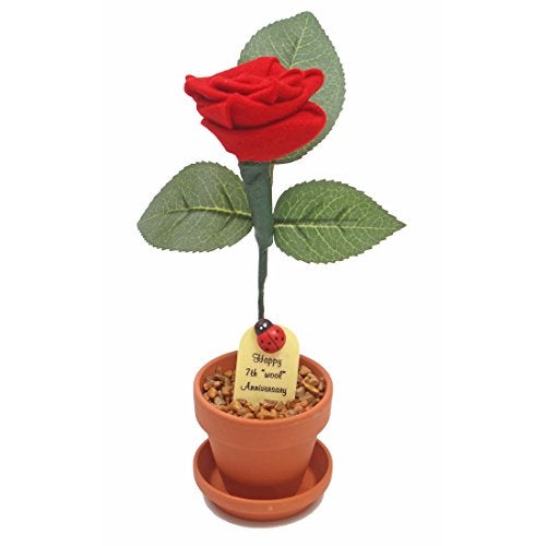 JustPaperRoses – Wool Anniversary Desk Gift – Red – 7th Year JustDeskRoses in Terra Cotta Pot – Handmade Wool Gift for Him or Her, 7th Wedding Anniversary Decor - Image 1