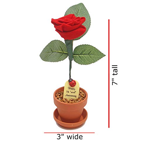 JustPaperRoses – Wool Anniversary Desk Gift – Red – 7th Year JustDeskRoses in Terra Cotta Pot – Handmade Wool Gift for Him or Her, 7th Wedding Anniversary Decor - Image 3