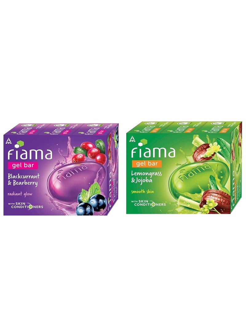 Fiama Gel Bar Blackcurrant and Bearberry for radiant glowing skin 125 g soap (Pack of 3) & Fiama Gel Bar, Lemongrass And Jojoba for Smooth Skin 125g (Pack Of 3 - Image 1