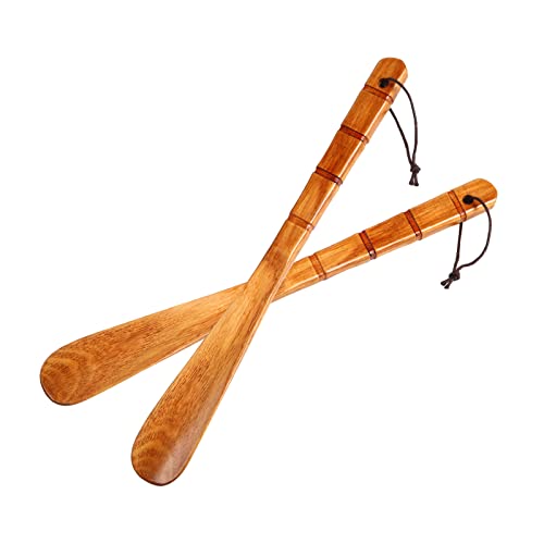 WLMALL Premium Wooden Shoe Horn, 2 PCS Shoehorns Durable, 13" Long Handle Shoe horns, Lazy Shoe Helper Spoons for Seniors, Kids, Pregnancy, Men, Women - Image 1