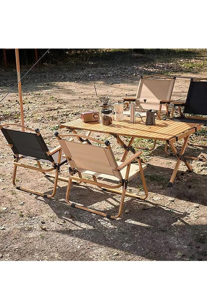 Generic - Camping Chair, Portable Folding Chair, Outdoor Lawn Chair with Wooden Handle, Lightweight Beach Arm Chair for Camping, Hiking, Fishing, Backyard, Lawn, Garden (Beige B, Large) - Image 1