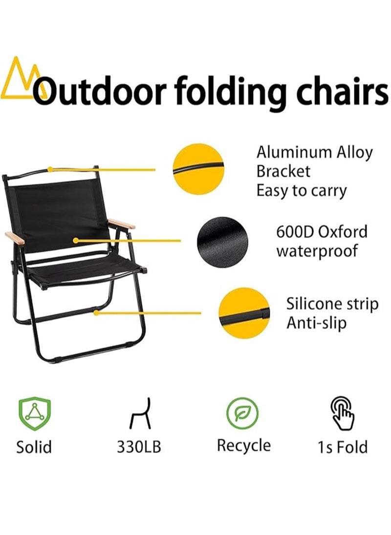 Generic - Camping Chair, Portable Folding Chair, Outdoor Lawn Chair with Wooden Handle, Lightweight Beach Arm Chair for Camping, Hiking, Fishing, Backyard, Lawn, Garden (Beige B, Large) - Image 1
