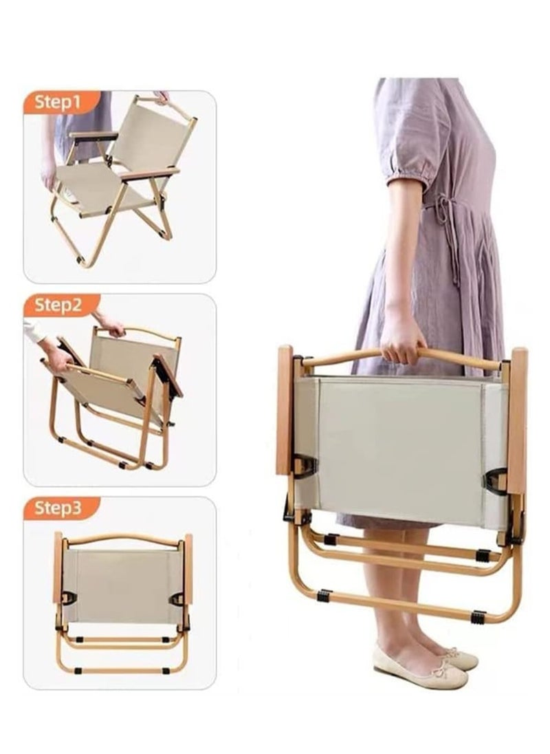 Generic - Camping Chair, Portable Folding Chair, Outdoor Lawn Chair with Wooden Handle, Lightweight Beach Arm Chair for Camping, Hiking, Fishing, Backyard, Lawn, Garden (Beige B, Large) - Image 1