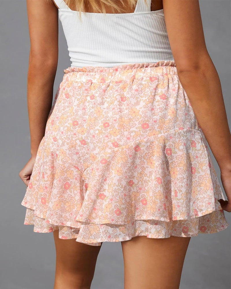 Aoudery Flowy Shorts for Women Casual Boho Floral Skorts Ruffle Mini Skirts Running Tennis Butterfly Chiffon Shorts- Floral Yellow M - Image 2