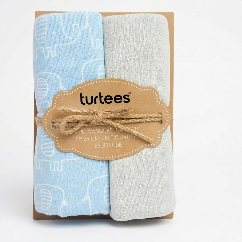 Turtees Baby Swaddle Blanket, Premium Knit, Multi-Use, 2 Pack (STYLE-1) - Image 1