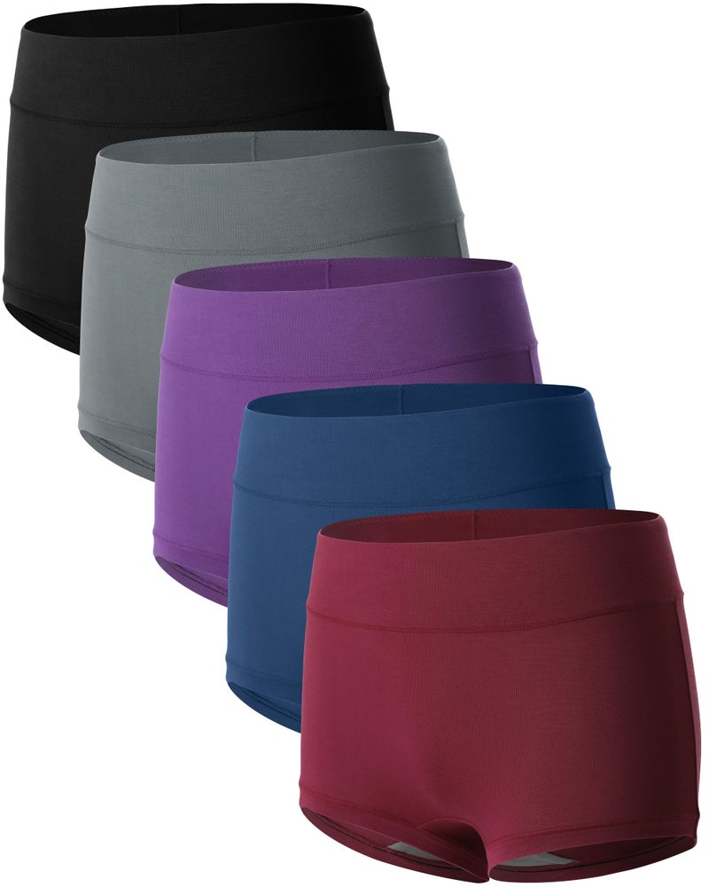 BAMBOO COOL Women's Boyshort Boxer Briefs Underwear Soft Stretch High Waist Panties for Women, 5-Pack - Image 1