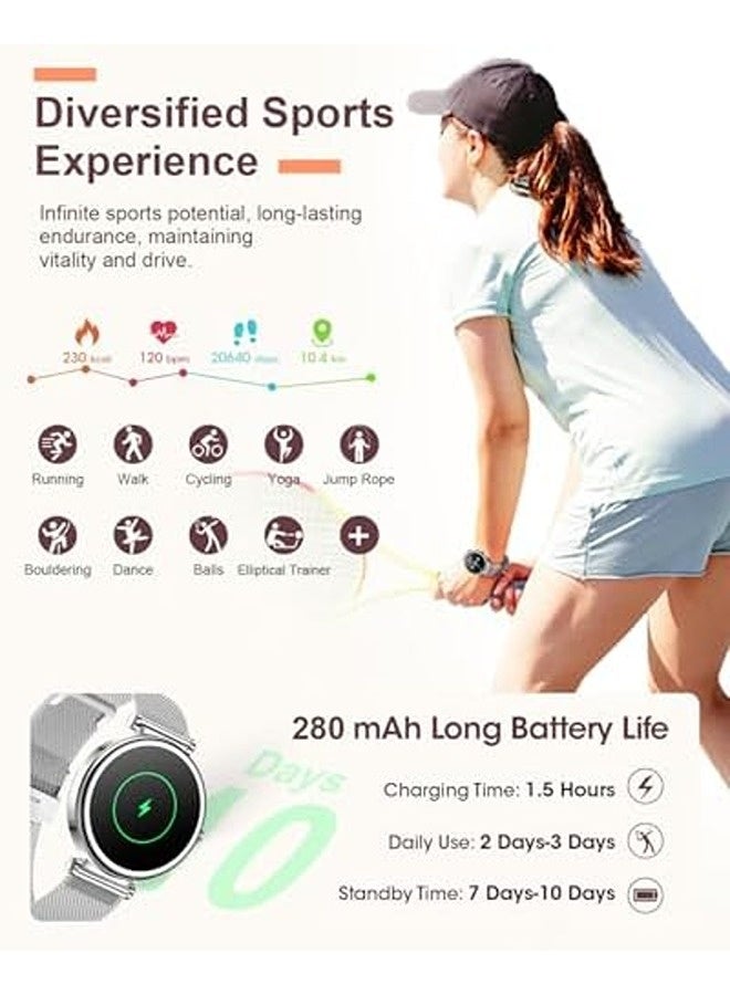سكاي تاتش ساعة ذكية للنساء | متعقب لياقة بشاشة 1.27 بوصة مع مكالمات بلوتوث، أكثر من 100 وضع رياضي، مراقبة ضغط الدم، معدل ضربات القلب، النوم والخطوات، مقاومة للماء بمعيار IP67 - Image 5