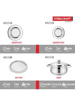 Steelcraft Steelcraft Premium Stainless Steel Dawat-E-Nikah Dinner Set 57 Pcs, High Grade Quality-with Silver Touch Finish, Kitchen Set for Home, Made in India, Steel Colour  - Image 4