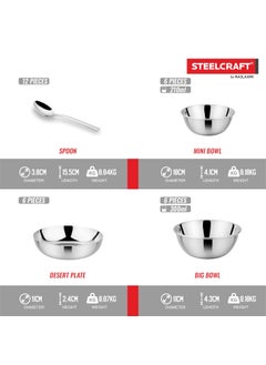 Steelcraft Steelcraft Premium Stainless Steel Dawat-E-Nikah Dinner Set 57 Pcs, High Grade Quality-with Silver Touch Finish, Kitchen Set for Home, Made in India, Steel Colour  - Image 3