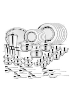 Steelcraft Steelcraft Premium Stainless Steel Dawat-E-Nikah Dinner Set 57 Pcs, High Grade Quality-with Silver Touch Finish, Kitchen Set for Home, Made in India, Steel Colour  - Image 1