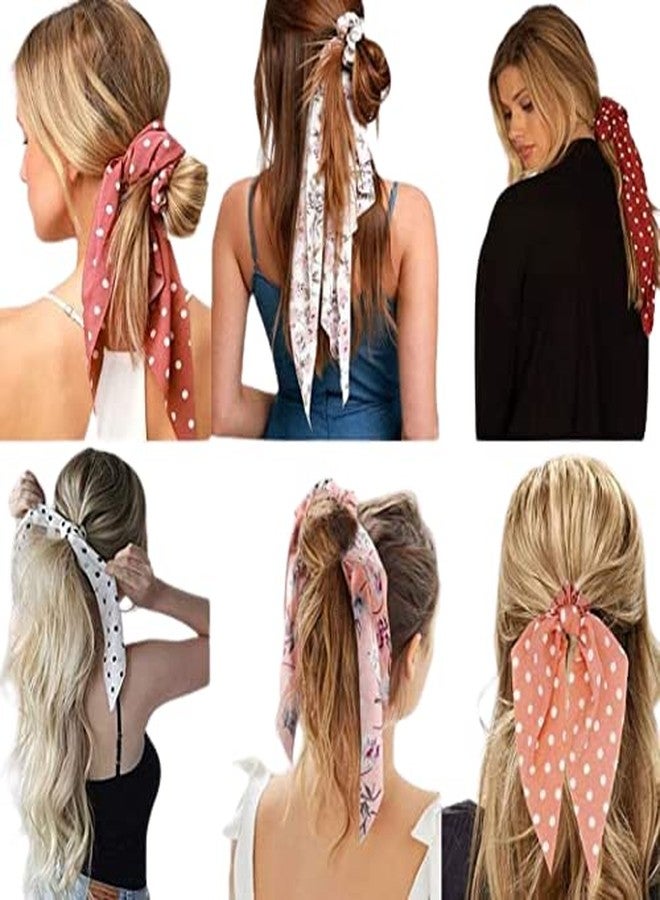 ROCK WORLD Women & Girls Chiffon Floral Hair Scarf Hair Scrunchies Hair Scarves Ribbon Scrunchie & Ponytail Scarf Scrunchies_(12 Pcs) - Image 1