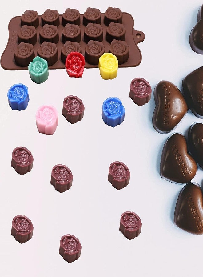 BAKERS 4U قالبان من السيليكون على شكل وردة، قوالب شوكولاتة على شكل زهور، 15 تجويفًا من السيليكون لصنع الحلويات، قوالب شمع معطر، قوالب حلوى عيد الحب، قوالب حلوى جيلي مثلجة - Image 2