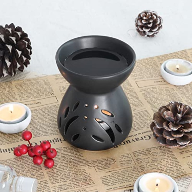 Ceramic Oil Diffuser Set of 2 Black Aroma Diffuser Burner with Candle Tray, Compatible with Candles for Aromatherapy Lovers Candle Lovers, Home Decor Enthusiasts Bedroom Majlis Gift - Image 5