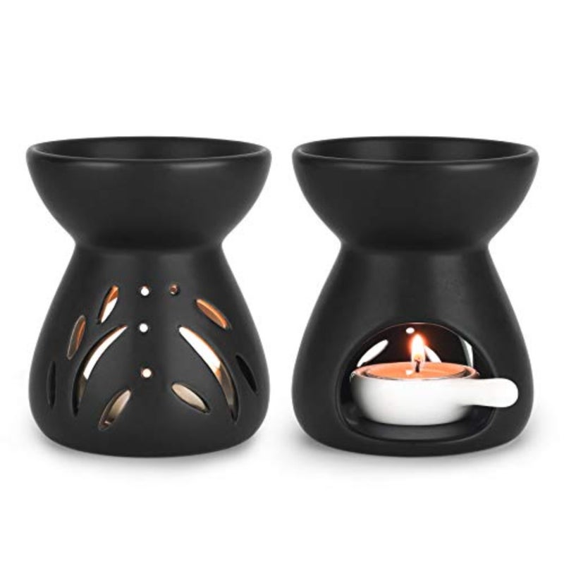 Ceramic Oil Diffuser Set of 2 Black Aroma Diffuser Burner with Candle Tray, Compatible with Candles for Aromatherapy Lovers Candle Lovers, Home Decor Enthusiasts Bedroom Majlis Gift - Image 1