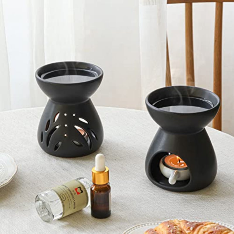 Ceramic Oil Diffuser Set of 2 Black Aroma Diffuser Burner with Candle Tray, Compatible with Candles for Aromatherapy Lovers Candle Lovers, Home Decor Enthusiasts Bedroom Majlis Gift - Image 4