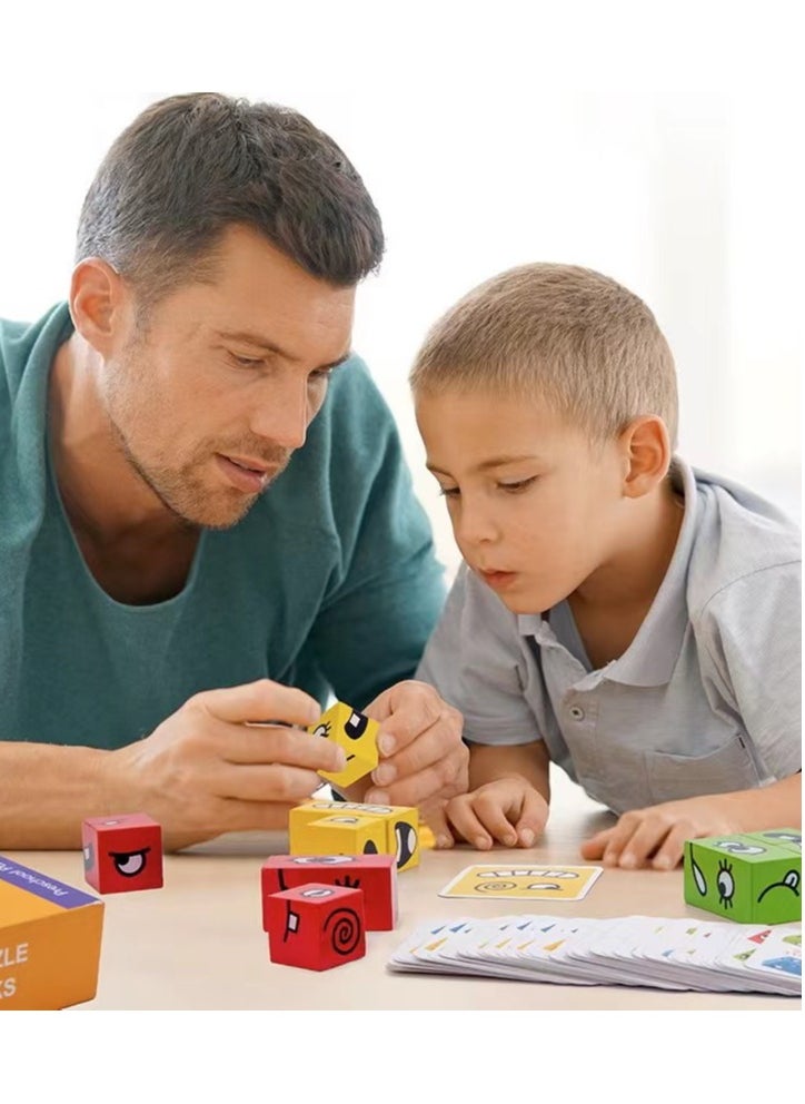 Generic - Wooden expression change puzzle, face Rubik's cube matching building block puzzle, family puzzle game - Image 1