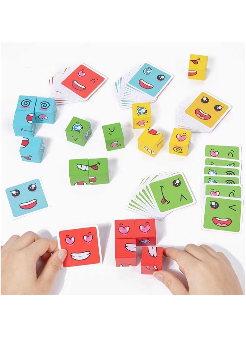 Generic - Wooden expression change puzzle, face Rubik's cube matching building block puzzle, family puzzle game - Image 1