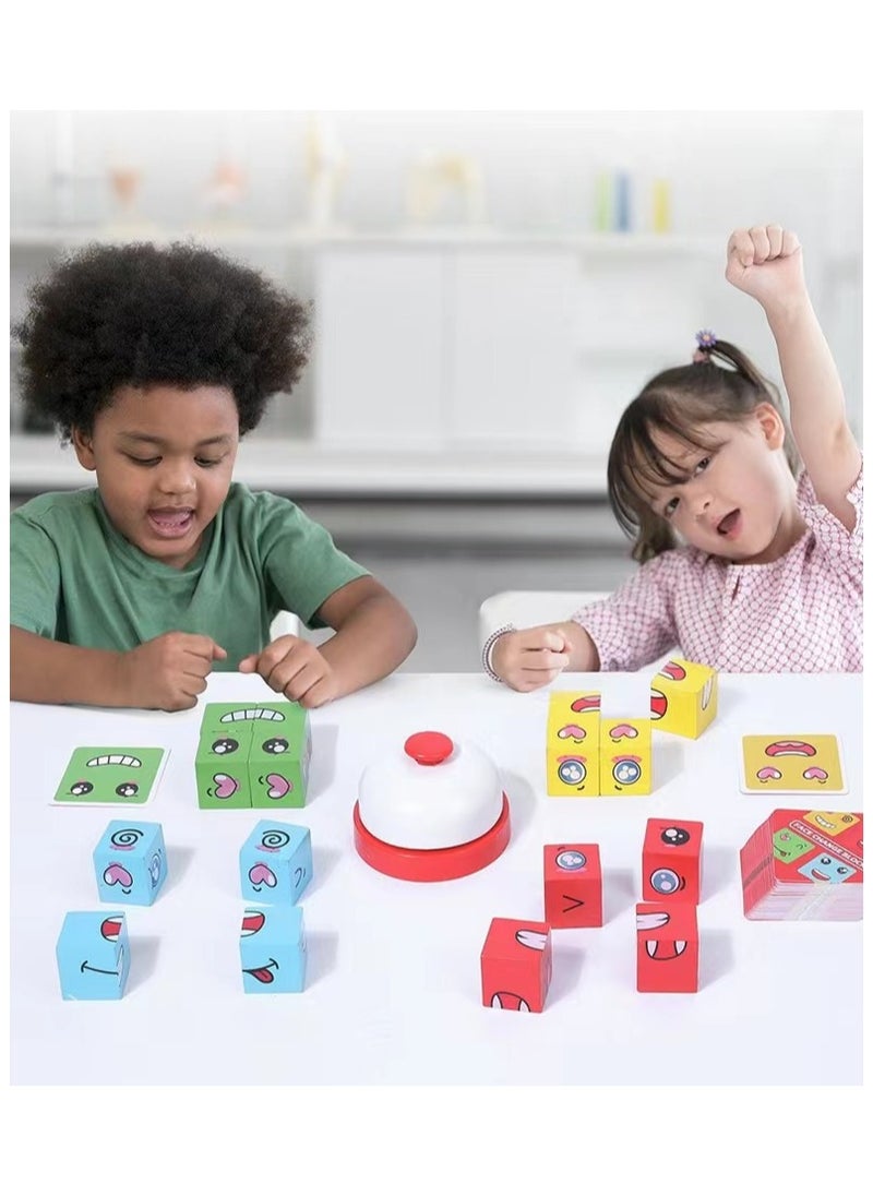 Generic - Wooden expression change puzzle, face Rubik's cube matching building block puzzle, family puzzle game - Image 1