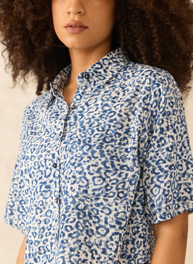 OUTZIDR Blue All Over Print Crop Shirt - Image 2