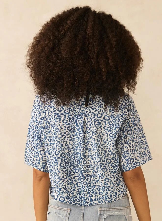 Outzidr  Blue All Over Print Crop Shirt for Women | Best Price UAE
