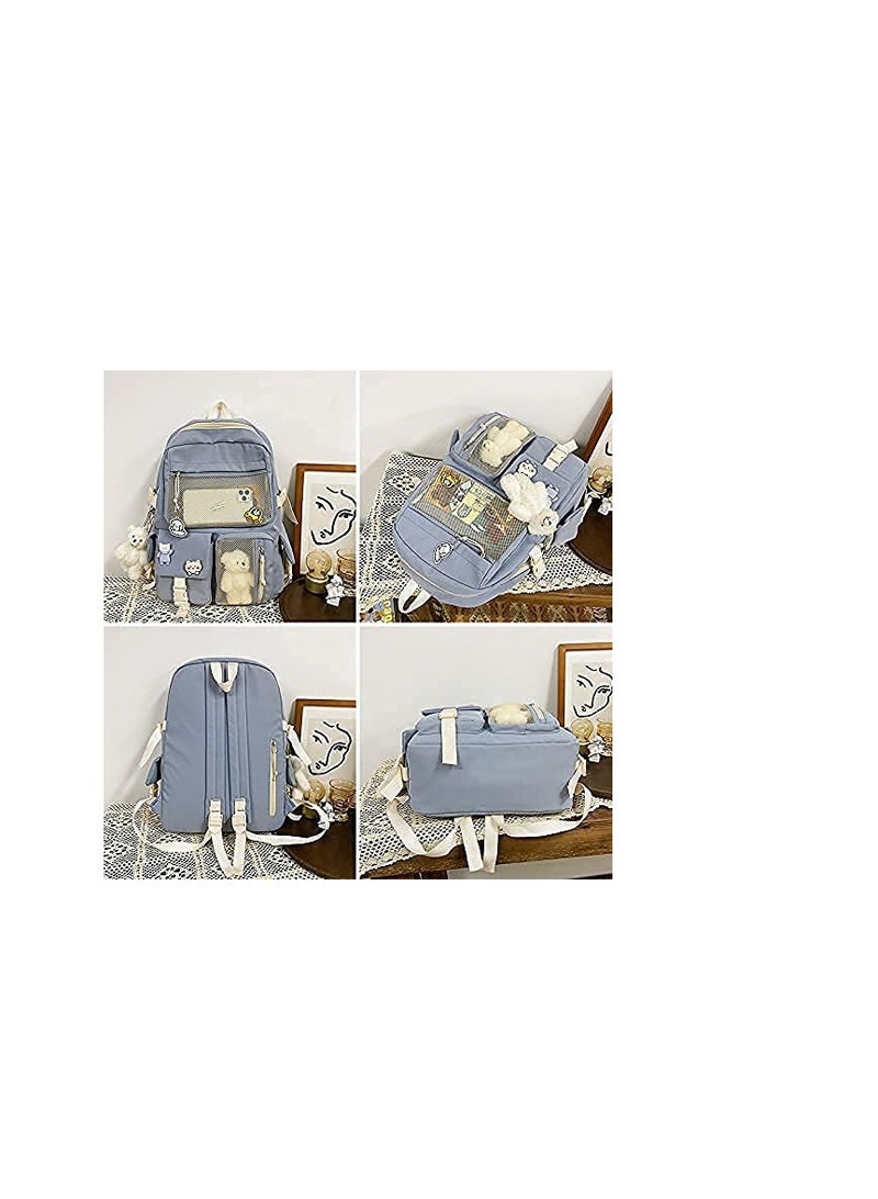 Kawaii Backpacks for Teen Girls with  Pins and Accessories Including Bear Pendant and Badges - Image 5