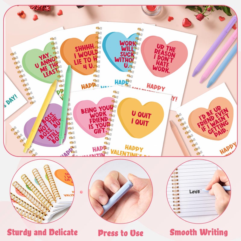 CPicdn Valentineâ€™s Day Coworker Gifts - 12 Set Valentines Conversation Heart Mini Notebooks with Ballpoint Pens, Funny A6 Spiral Notebook Notepads Coworker Appreciation Gifts Bulk Office Supplies - Image 3