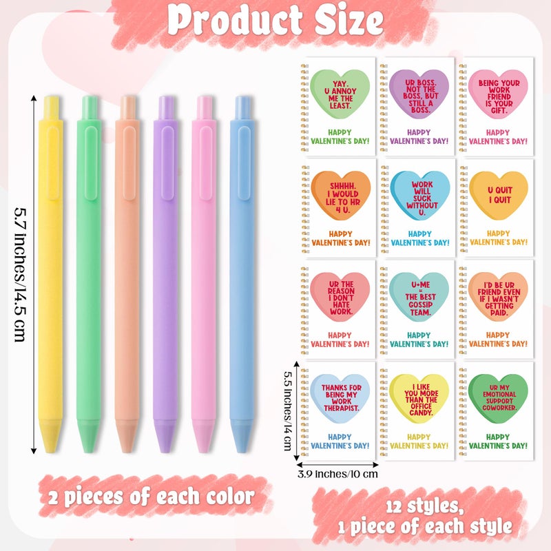 CPicdn Valentineâ€™s Day Coworker Gifts - 12 Set Valentines Conversation Heart Mini Notebooks with Ballpoint Pens, Funny A6 Spiral Notebook Notepads Coworker Appreciation Gifts Bulk Office Supplies - Image 2