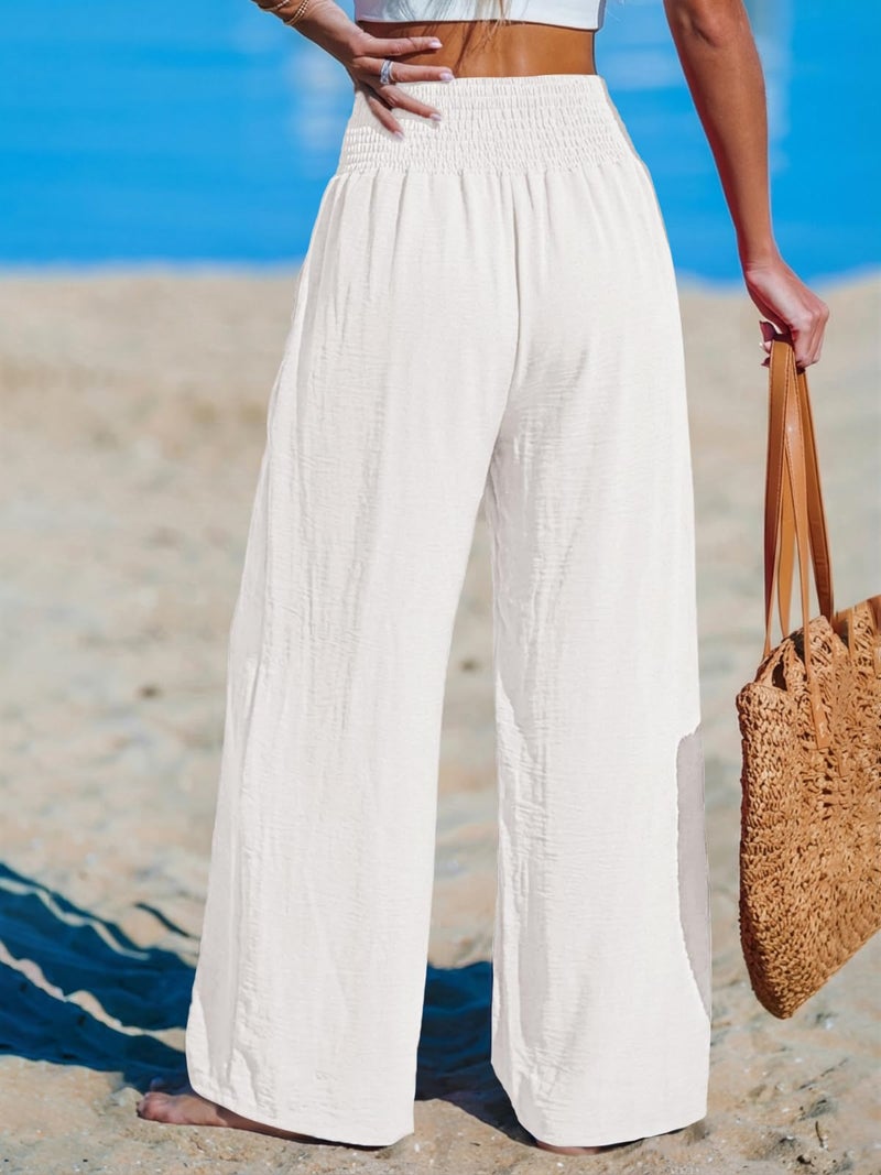 NIMIN Women Palazzo Pants Wide Leg High Waisted Pants White 2026 Summer Flowy Beach Vacation Travel Outfits with Pockets - Image 5