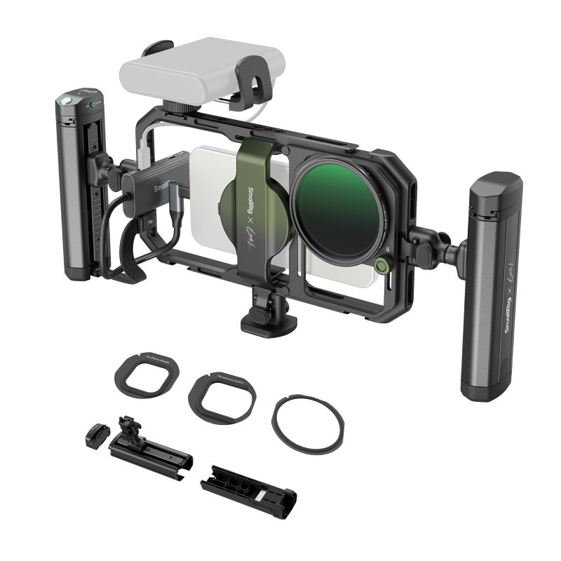 مجموعة فيديو موبايل صغيرة من SmallRig x Brandon Li مع نظام تحرير سريع، مجموعة فيديو عالمية للهواتف، مناسبة لـ iPhone وSamsung وPixel مع مقابض دوارة لاسلكية لـ M2 SSD مع فلتر VND بقطر 67 مم 4596