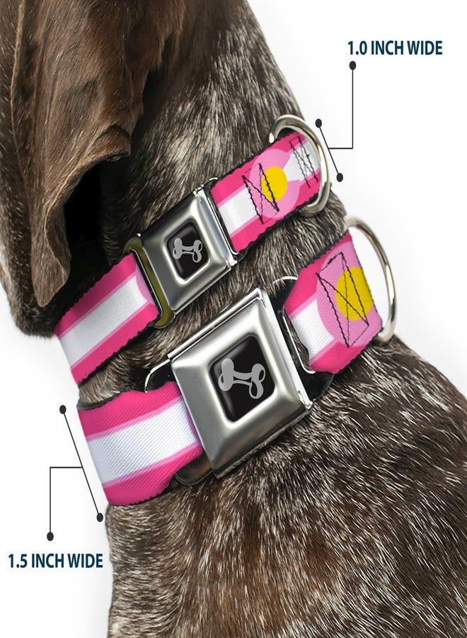 Buckle Down Dog Collar Seatbelt Buckle Colorado Flags7 Repeat Pinks White Light Pink Yellow 15 to 26 Inches 1.0 Inch Wide - Image 2