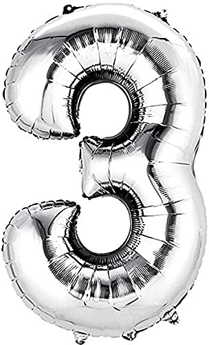 Flavouredlove 32inches three Foil Number Air or Helium Balloon Party Decoration Silver Pack of 1 | 3 Year No. Balloons Birthday/Anniversary (Silver 3) - Image 1