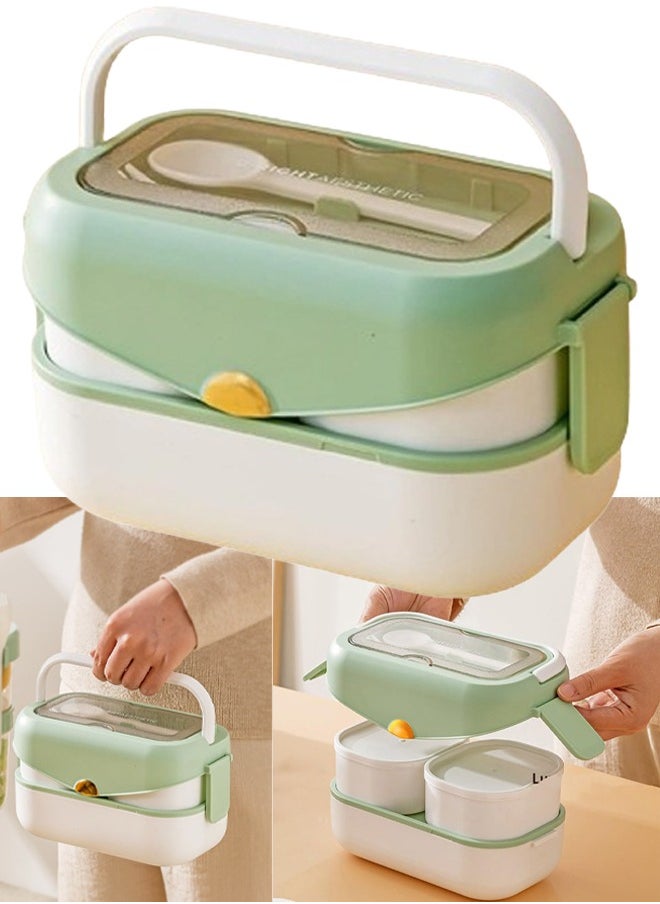 VUCATIN - Bento Lunch Box Kids Sustainable Bento Box Leakproof Lunch Food Containers with 3 Compartments Kids Stackable Lunch Box for School Trvael Microwave Dishwasher Safe (Green 800ml) - Image 1