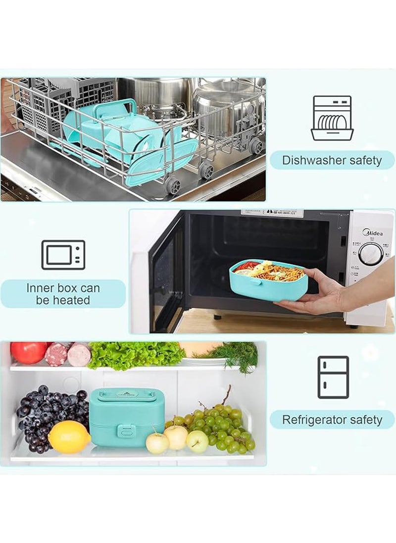 VUCATIN - Bento Lunch Box Kids Sustainable Bento Box Leakproof Lunch Food Containers with 3 Compartments Kids Stackable Lunch Box for School Trvael Microwave Dishwasher Safe (Green 800ml) - Image 1