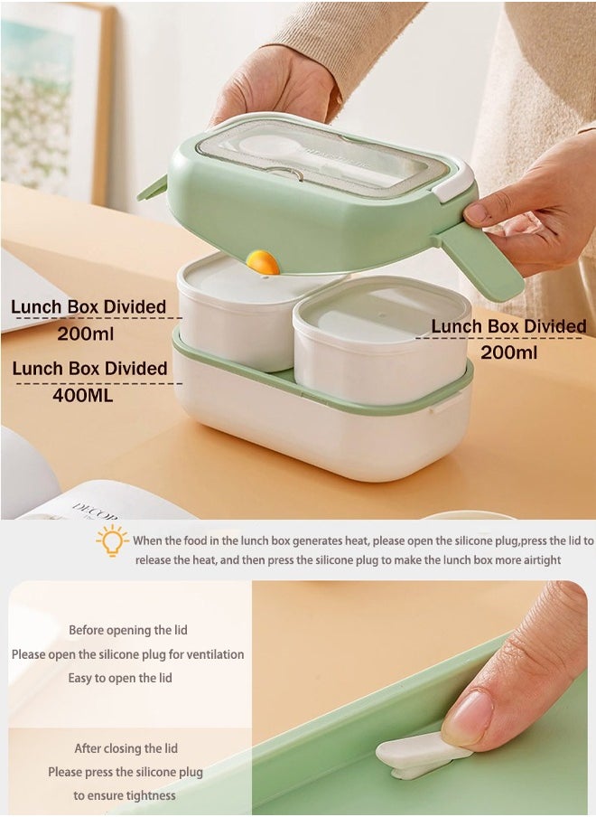 VUCATIN - Bento Lunch Box Kids Sustainable Bento Box Leakproof Lunch Food Containers with 3 Compartments Kids Stackable Lunch Box for School Trvael Microwave Dishwasher Safe (Green 800ml) - Image 1
