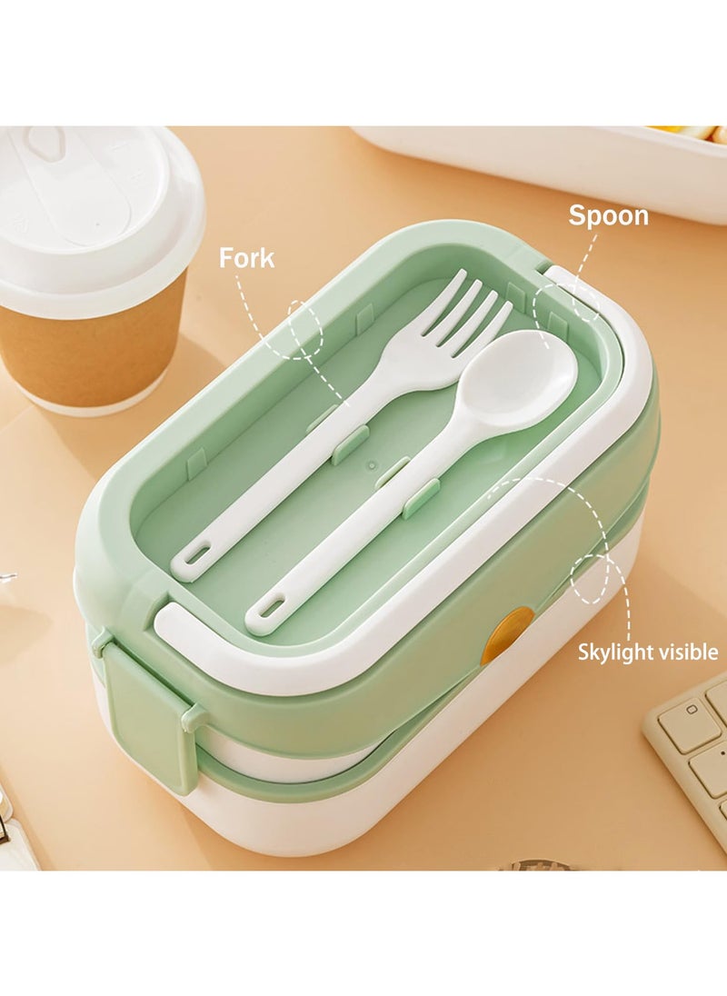 VUCATIN - Bento Lunch Box Kids Sustainable Bento Box Leakproof Lunch Food Containers with 3 Compartments Kids Stackable Lunch Box for School Trvael Microwave Dishwasher Safe (Green 800ml) - Image 1