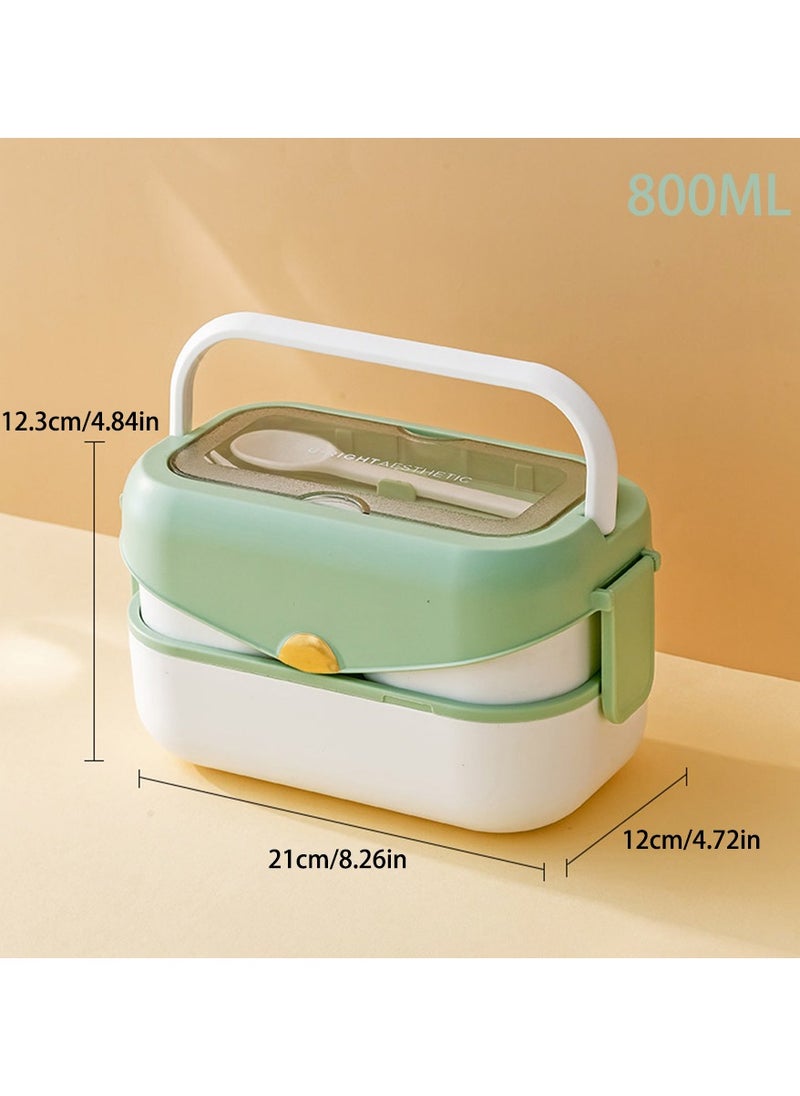 VUCATIN - Bento Lunch Box Kids Sustainable Bento Box Leakproof Lunch Food Containers with 3 Compartments Kids Stackable Lunch Box for School Trvael Microwave Dishwasher Safe (Green 800ml) - Image 1