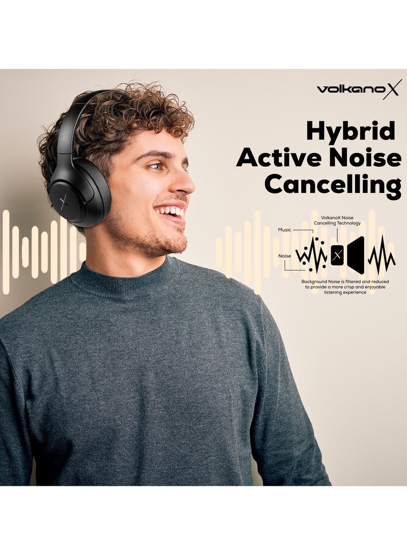 Volkano Hybrid Active Noise Cancelling Headphones with Multiple Modes, Hi-Res Sound, Upto 55H Playtime, Fast Charge, Soft Earcups, Bluetooth Headphones, Travel Black - Image 2