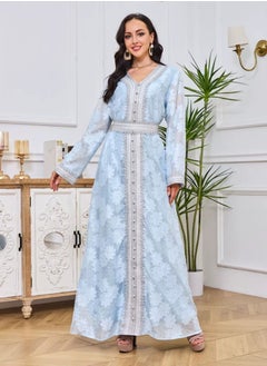 إسكدنيا إمرأة جاكار يحوك مسلم أبايا مساء ثوب فضفاض حزام سير ثوب  - Image 1