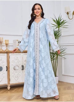 إسكدنيا إمرأة جاكار يحوك مسلم أبايا مساء ثوب فضفاض حزام سير ثوب  - Image 2