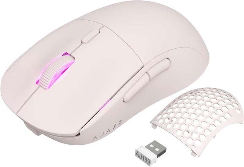 A-jazz Ajazz Wireless Gaming MouseUSBC Rechargeable 59g Ultralight Computer MouseHigh Performance PAW339526000DPI6 Macro Buttons 40Hrs Power Life24Ghz 1msDetachable Magnetic Rear Panel2in1Pink - Image 2