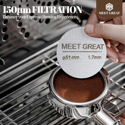 Meet Great- 2 Packs 51mm Espresso Puck Screen, 1.7mm Thickness 150μm 316L Stainless Steel, Upgraded Reusable Coffee Filter Screen for 51mm Breville Portafilter Filter Basket - Image 5