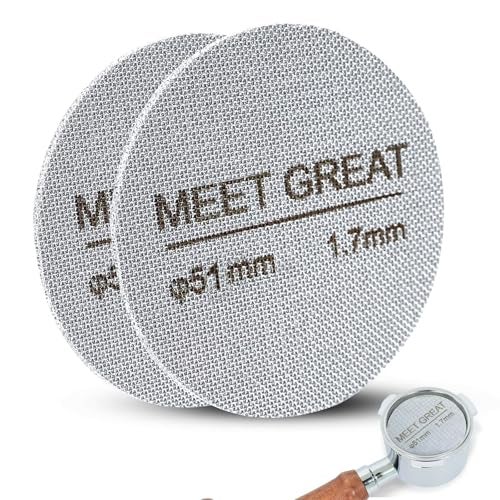 Meet Great- 2 Packs 51mm Espresso Puck Screen, 1.7mm Thickness 150μm 316L Stainless Steel, Upgraded Reusable Coffee Filter Screen for 51mm Breville Portafilter Filter Basket - Image 1