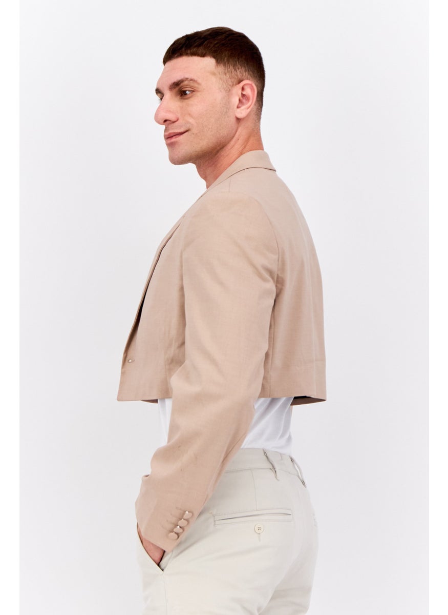 Asos Design - Men Slim Fit Plain Cropped Blazer, Light Brown - Image 1