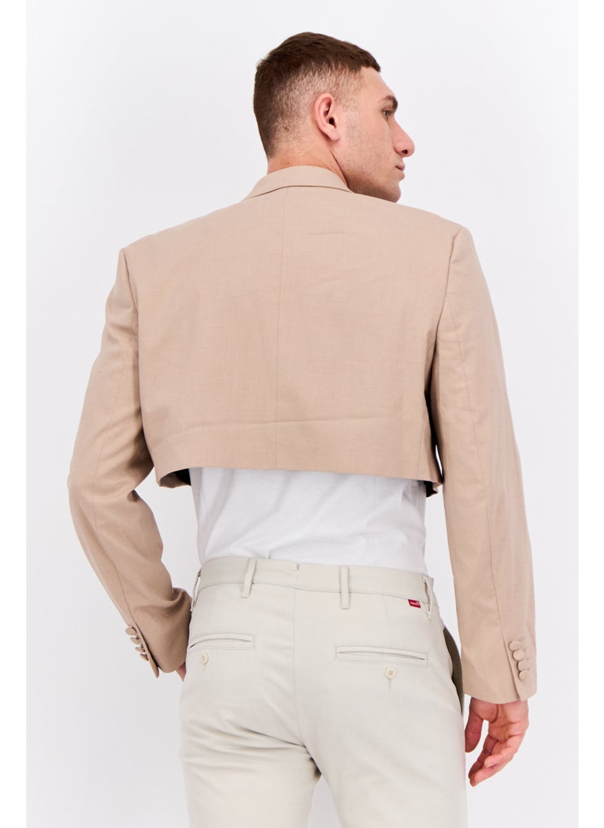 Asos Design - Men Slim Fit Plain Cropped Blazer, Light Brown - Image 1