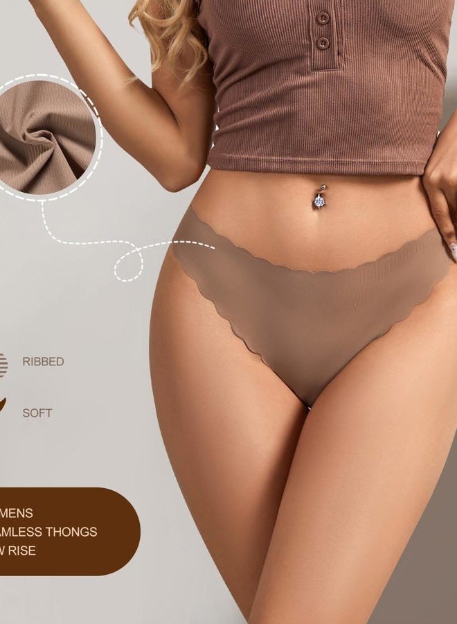 SHARICCA Womens Seamless Thongs No Show Underwear Soft Ribbed Invisible Panties Wave Edge Multi Pack, 7p01 - Dark Colors, L - Image 2