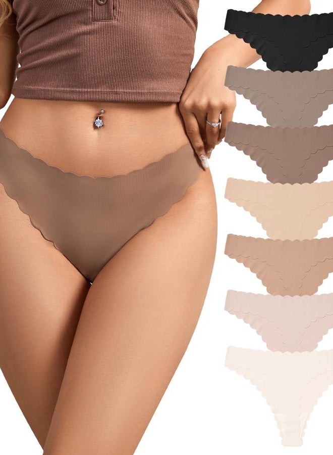 SHARICCA Womens Seamless Thongs No Show Underwear Soft Ribbed Invisible Panties Wave Edge Multi Pack, 7p01 - Dark Colors, L - Image 1