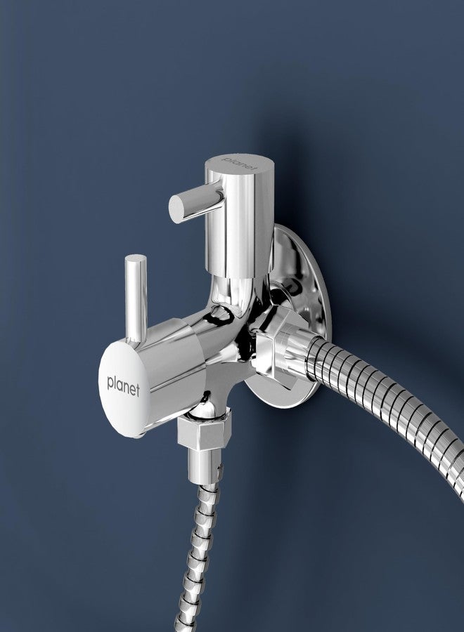 Planet Turbo Sink Cocke/2 in 1 Angle Cock/2 Way Angle Valve for Bathroom with Teflon Tap/Two Way Angle Cocke/Two Way Water Tap(Makasa-Chrome) - Image 5
