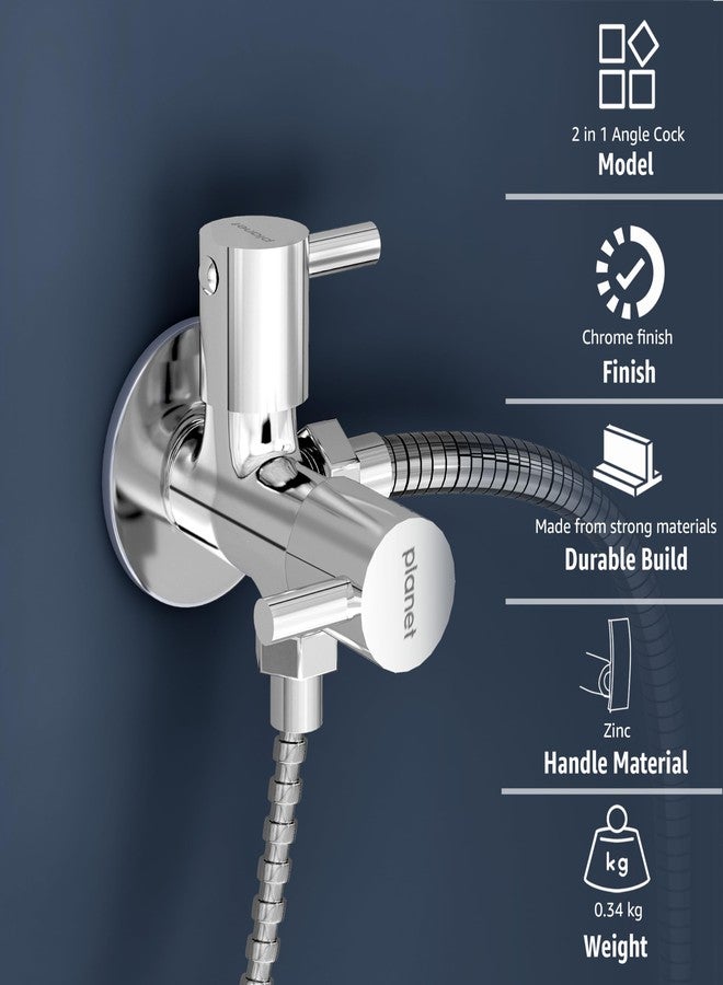 Planet Turbo Sink Cocke/2 in 1 Angle Cock/2 Way Angle Valve for Bathroom with Teflon Tap/Two Way Angle Cocke/Two Way Water Tap(Makasa-Chrome) - Image 2