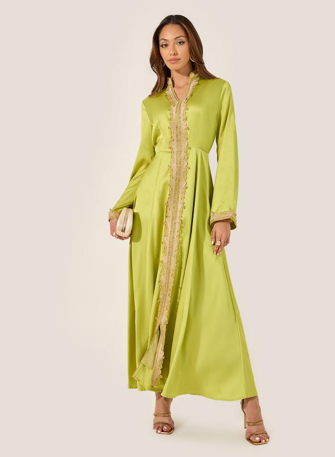 Styli Lace Detail Collared Flared Jalabiya - Image 2